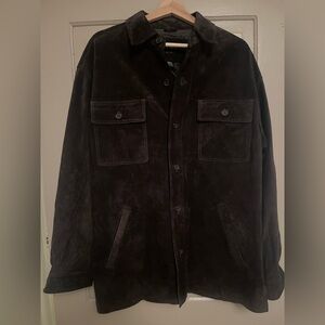 Men's 90s Vintage Grunge Brown Suede Leather Button Up Jacket Size Medium